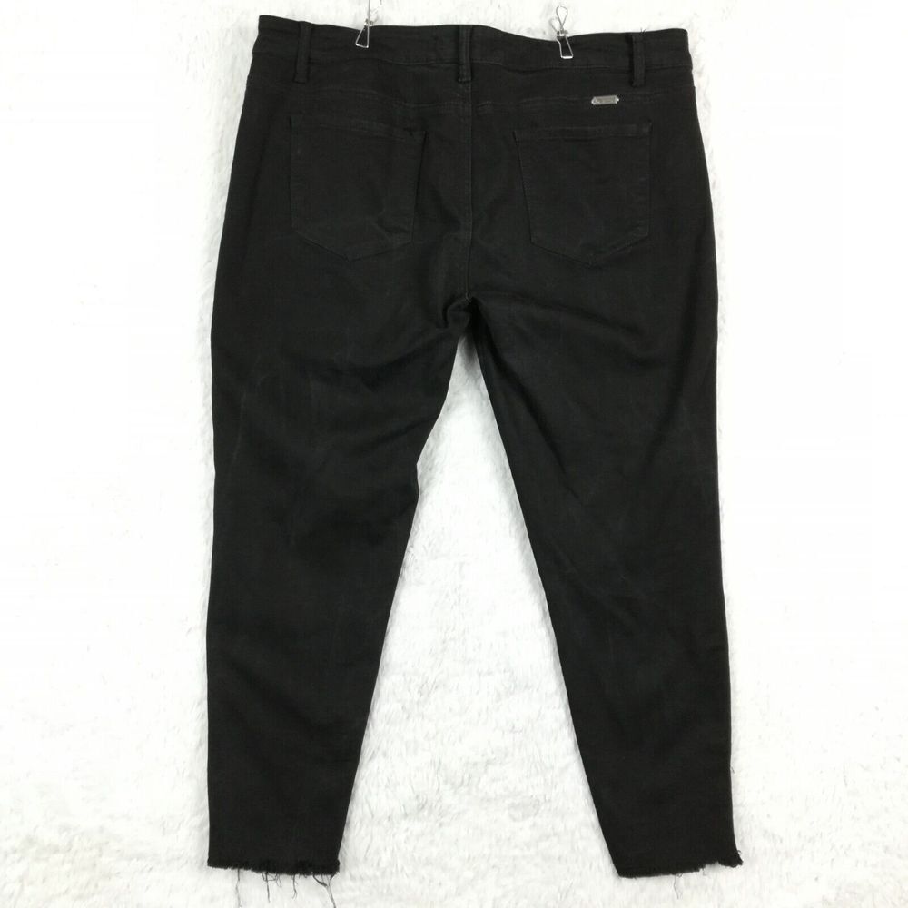 Kancan Womens Jeans Skinny‎ Crop Denim Black Wash Whiskering Raw Hem Plus 2XL - Picture 2 of 10
